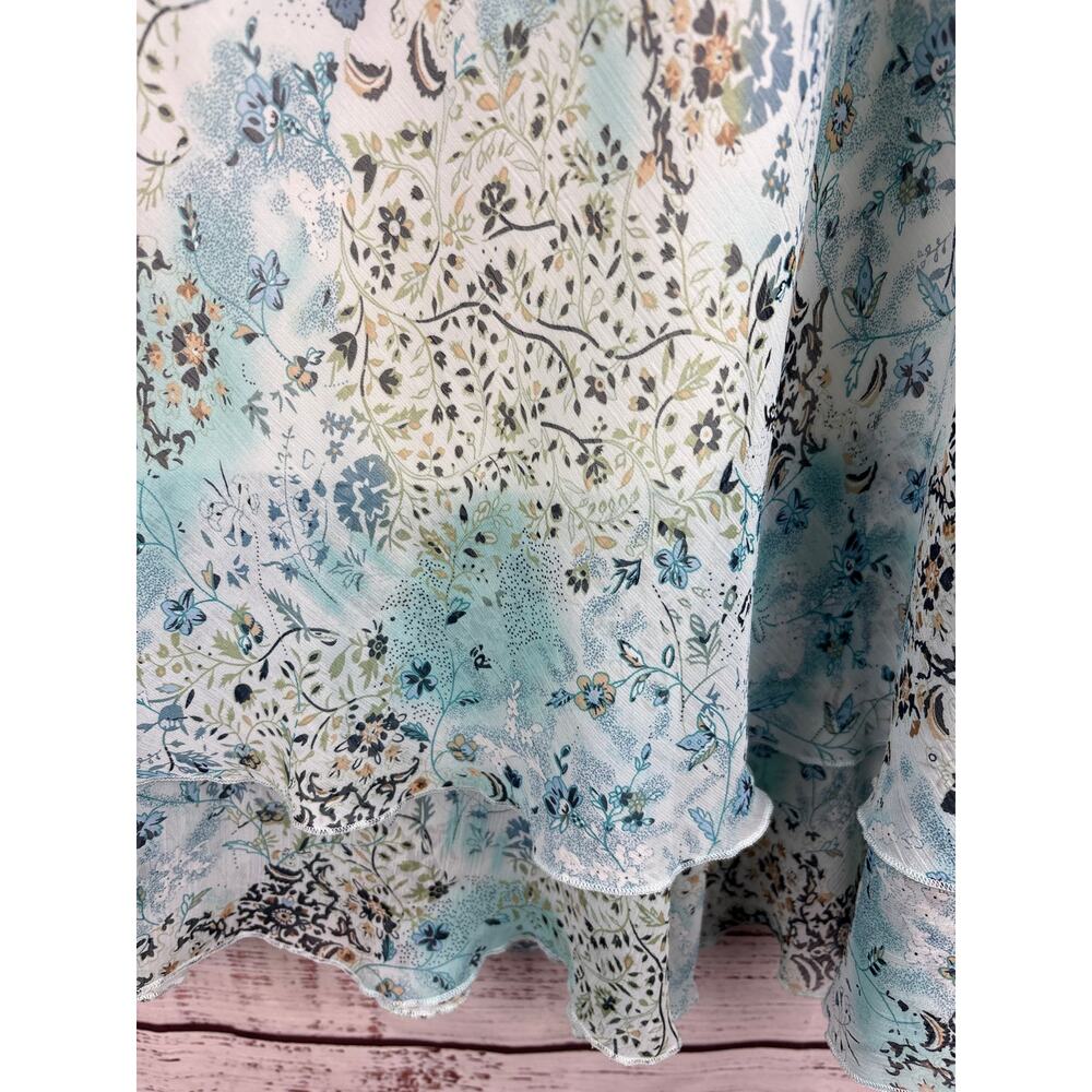 Womens Y2K Briggs New York Blue Floral Midi Skirt Tiered Flowy Fairy Gypsy Sz L - Picture 3 of 6
